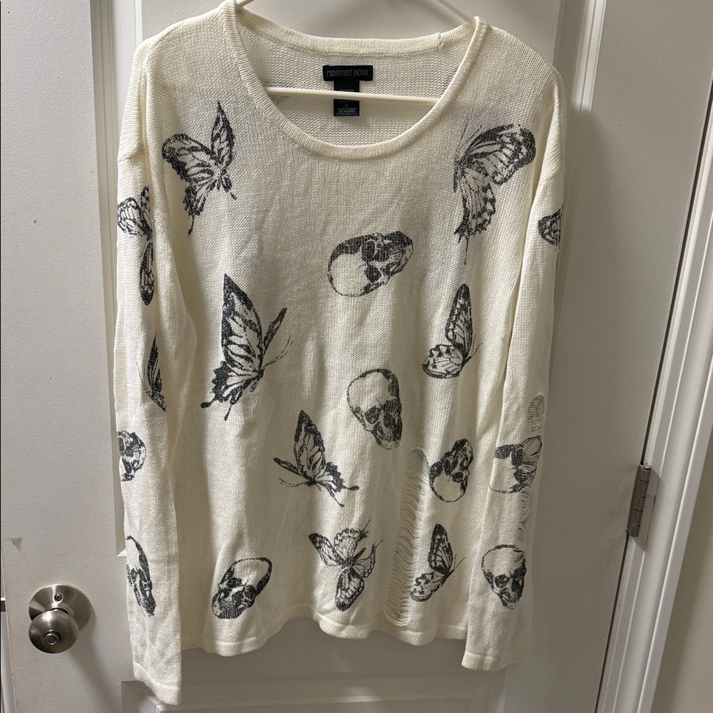 Hot Topic Midnight Hour Brand thin sweater with skulls and butterflies.